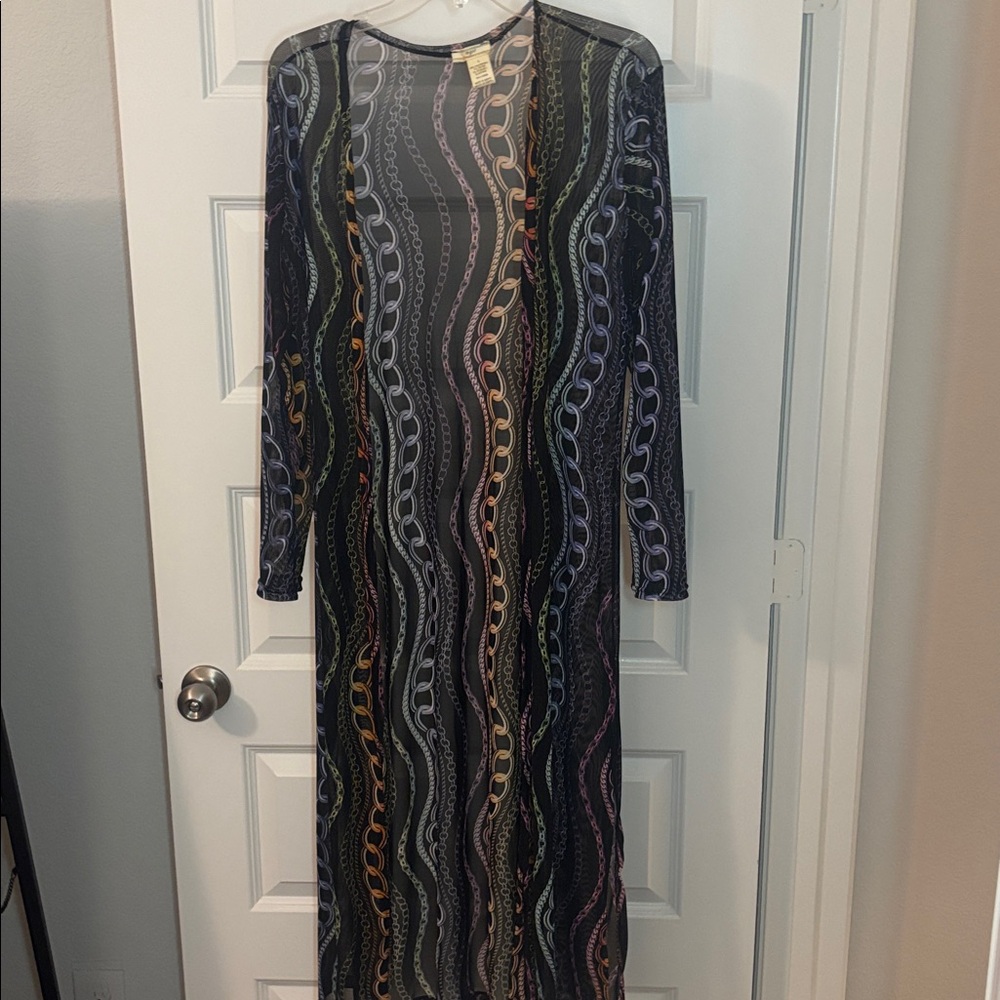 NYC Multicolor black swim cover up maxi duster SZ L chain design Euro Summer